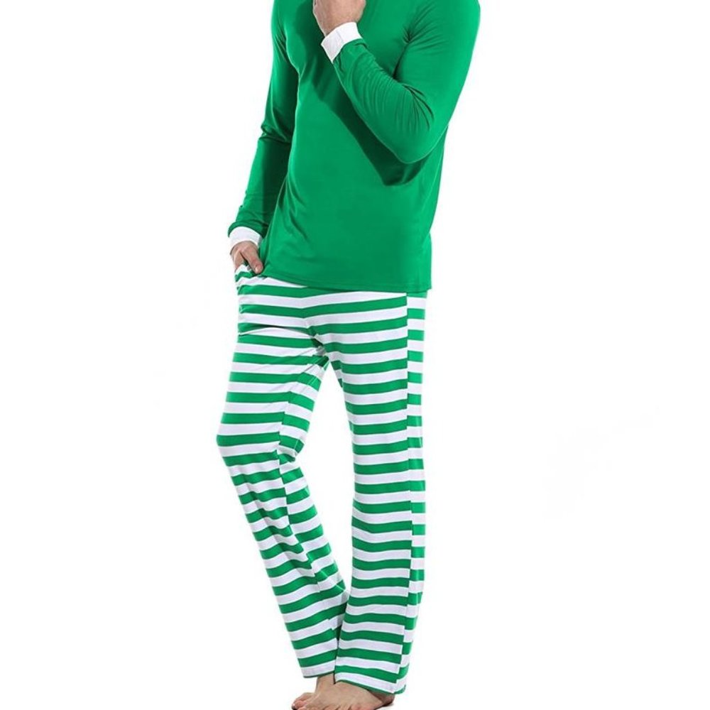 COPY - Matching Green White Striped Winter Christmas Family Pajamas PJs Men Wom…